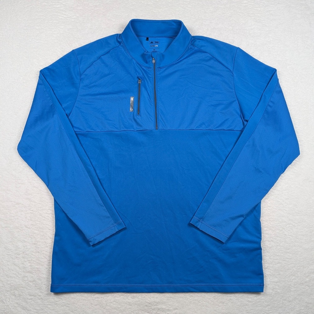 Adidas Golf Pullover Mens‎ 2XL Blue Climalite 1/4 Zip Textured Long Sleeve Top